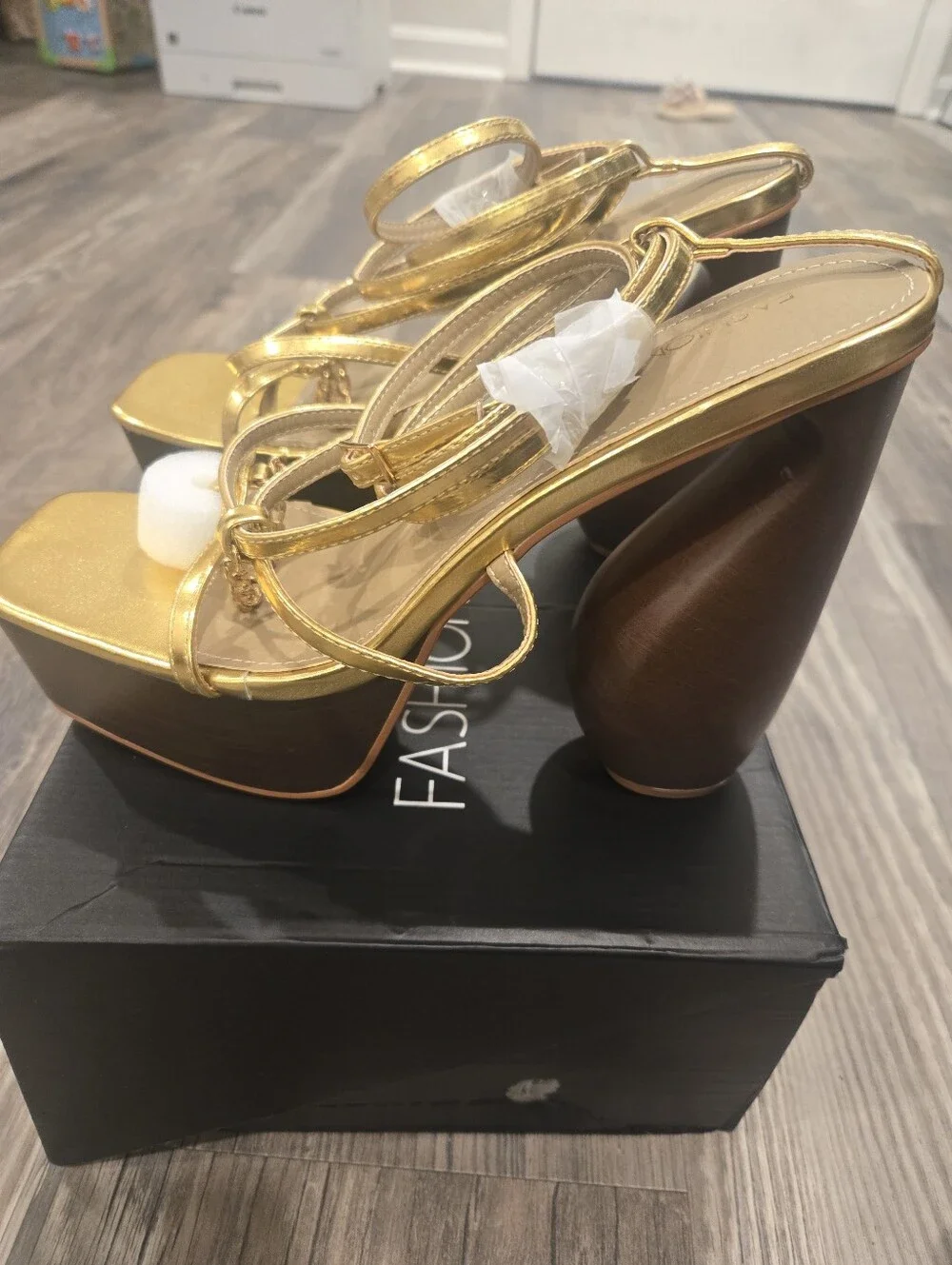 Fashion Nova Metallic Gold Wrap Platform Sandals
